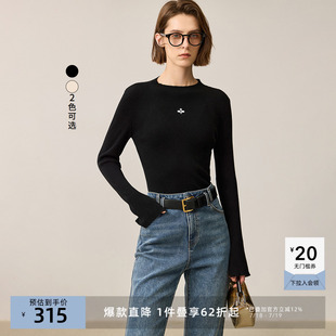 內搭女款 LILY奧萊冬新款 打底 針織衫 顯瘦云感衫 女裝 極簡風刺繡修身