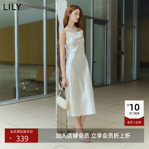 100%醋酸LILY2026夏新款女装法式荡领垂感收腰气质通勤吊带连衣裙