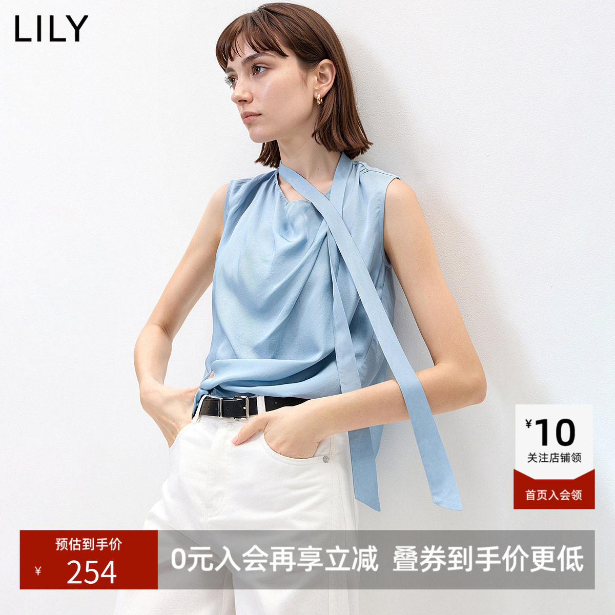~100%醋酸LILY2026夏新款女装老钱风飘带领荡领通勤无袖套头衫