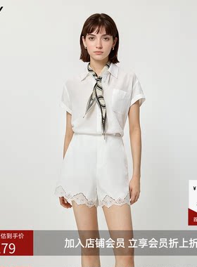 LILY2026夏新款莱赛尔亚麻简约翻领休闲通勤白色短袖雪纺衫女小衫