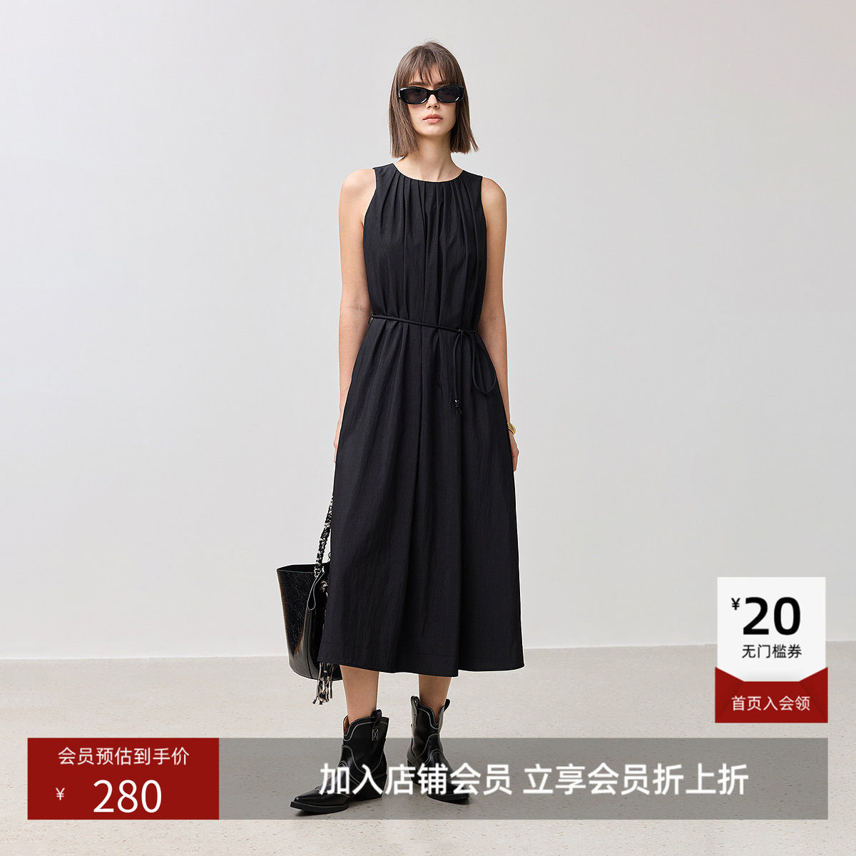 【LILY时光小黑裙】商场同款春新款浪漫收腰无袖背心连衣裙女
