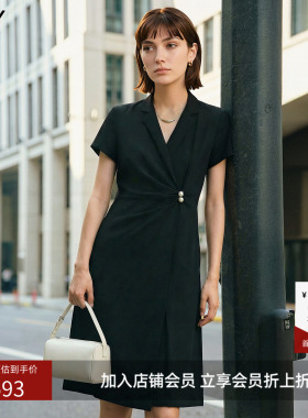 LILY2026夏新款女装醋酸混纺复古经典收腰气质通勤黑色西装连衣裙