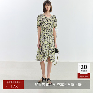 LILY夏款女装浪漫时尚印花气质V领中长连衣裙