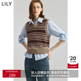 含羊毛老钱风V领针织衫 LILY 女装 秋新款 背心马甲 商场同款