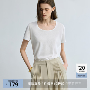 T恤上衣 LILY2025夏新款 女装 莱赛尔棉麻基础款 U领休闲百搭通勤短袖