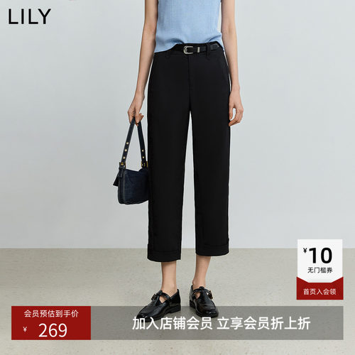 LILY2026夏新款女装简约窄版垂感八分烟管裤休闲通勤小黑裤直筒裤