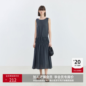 【商场同款】LILY新款女装格雷系休闲褶皱收腰圆领无袖背心连衣裙