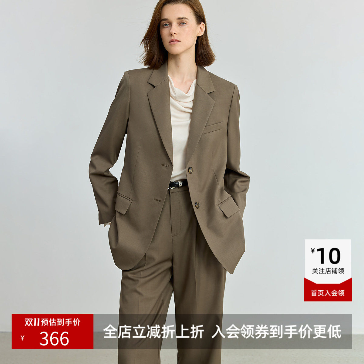 LILY新款女装含绵羊毛精纺复古老钱风休闲通勤西装外套西服
