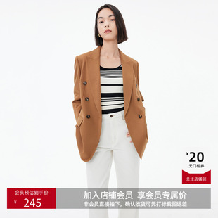 外套 含绵羊毛都市通勤宽松复古双排扣棕色西装 LILY秋新款 女装