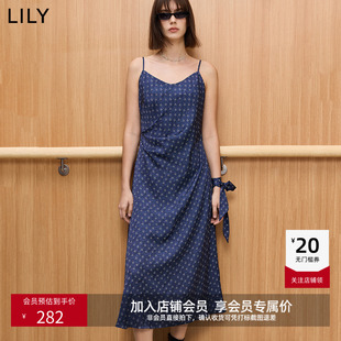 【商场同款】LILY2025春女装复古爱心不对称褶皱收腰吊带裙连衣裙