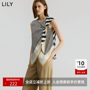 【商场同款】LILY新款无袖休闲通勤条纹雪纺衫A字套头衫女