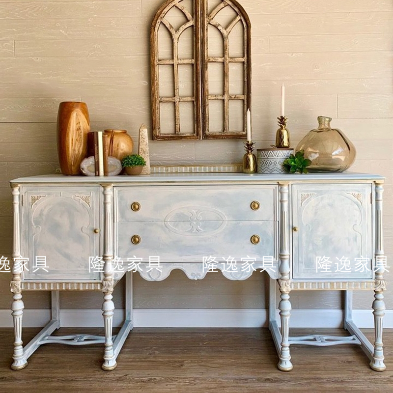 法式复古实木玄关柜美式乡村客厅靠墙边柜门厅装饰柜仿古储物柜