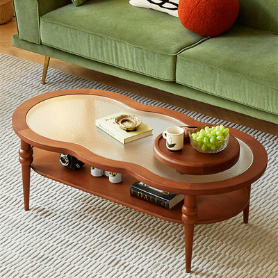 复古法式小户型实木玻璃雕刻茶几