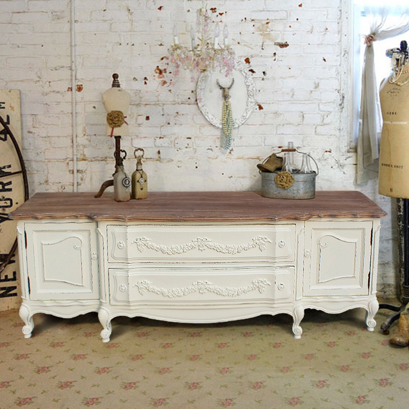 法式电视柜雕花美式实木乡村复古做旧欧式简约客厅轻奢储物柜定制