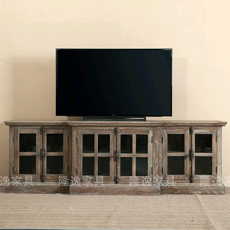 美式乡村实木仿古电视柜简约客厅卧室储物柜子法式做旧地柜