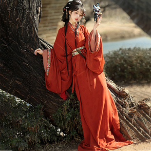 拖尾直裾袍春秋套装 战国袍马山楚墓复原款 春秋 柒邑原创汉服女