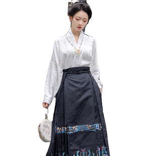柒邑原创汉服女明制织金点翠马面裙【丹凤朝阳】日常飞机袖套装春