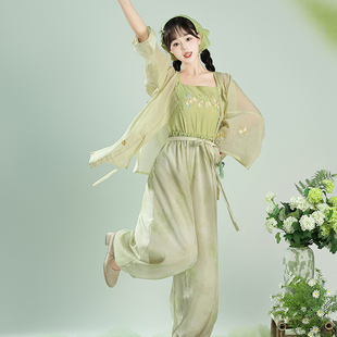柒邑原创宋制汉服女【青柠】宋裤灯笼裤百褶裙明制圆领衫套装夏季