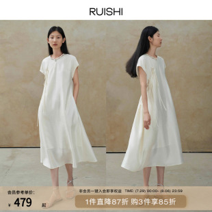 连衣裙女夏季 盘扣系带小立领无袖 珠光醋酸天丝新中式 RUISHI芮时