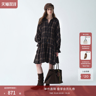 RUISHI芮时“海德公园”重磅绵羊毛定纺松弛复古格纹连衣裙女秋冬