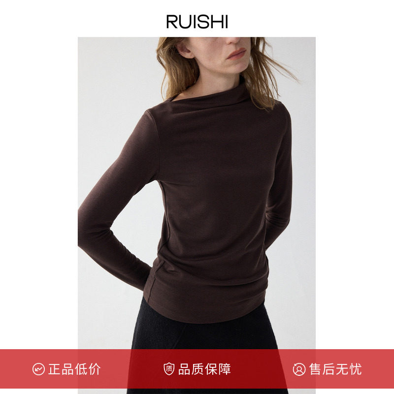 RUISHI芮时 “天鹅颈”莫代尔羊毛混纺斜肩小高领上衣打底衫女秋,女装/女士精品,T恤,淘宝优惠券,粉丝福利购,淘宝优惠卷