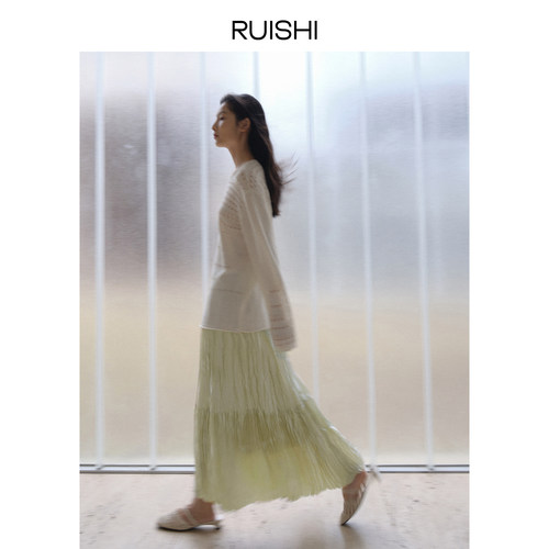 RUISHI芮时仿真丝橡筋腰压褶半裙