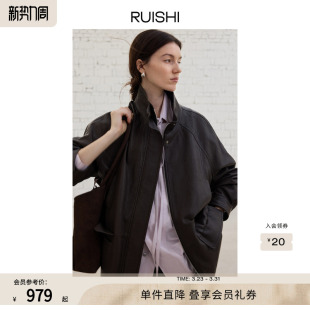 RUISHI芮时 仿羊皮质感松弛立领收腰夹克外套女秋冬 飒柔漫迹