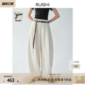 赠腰带 廓形弯刀裤 RUISHI芮时 宽松弧形休闲裤 女春 弧影裥奏