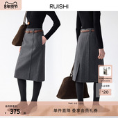 RUISHI芮时 简意寻冬 羊毛混纺直筒高智感气质通勤半身裙女冬