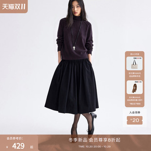 RUISHI芮时“褶间对白”100纯棉复古斜纹磨毛立体塔克半身裙女冬