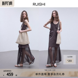 连衣裙女夏季 RUISHI芮时 干丝真丝u领背心裙休闲百搭无袖