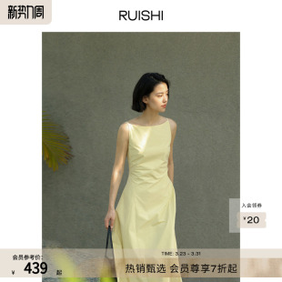 RUISHI芮时 一字肩气质连衣裙女夏 纯棉不对称法式