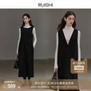连衣裙女秋冬季 RUISHI芮时 前后两穿简约肌理感羊毛背心裙A字无袖