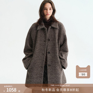 RUISHI芮时“风隅漫途”羊驼毛羊毛混纺翻领中长款毛呢大衣女冬