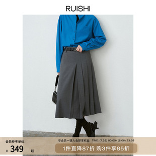 博主同款 RUISHI芮時(shí) 復(fù)古百搭設(shè)計(jì)感百褶裙中低腰過膝半身裙春秋