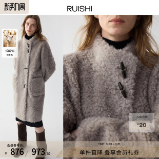 RUISHI芮时 100绵羊毛颗粒绒大衣毛绒毛呢外套女冬 雪国印象