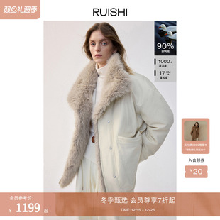 RUISHI芮时 90白鸭绒可拆卸毛领派克羽绒服外套女冬 雪狐派克