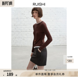 t恤女秋冬 云柔假两件拼色圆领针织长袖 RUISHI芮时 留白杂志