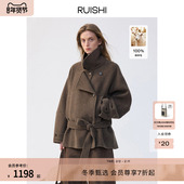 RUISHI芮时冬日来信 100美利奴立绒羊毛大衣廓形短款 毛呢外套女冬