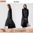 RUISHI芮时 背心裙A字显瘦连衣裙女冬 手工塔克褶羊毛混色V领无袖