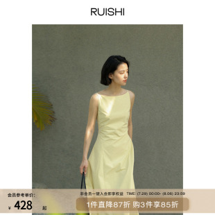 純棉不對稱設(shè)計(jì)法式 現(xiàn)貨 RUISHI芮時(shí) 一字肩氣質(zhì)連衣裙女春夏