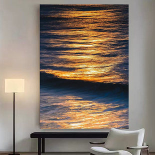 浮光跃金意式极简大海客厅装饰画抽象艺术肌理感沙发背景墙壁挂画