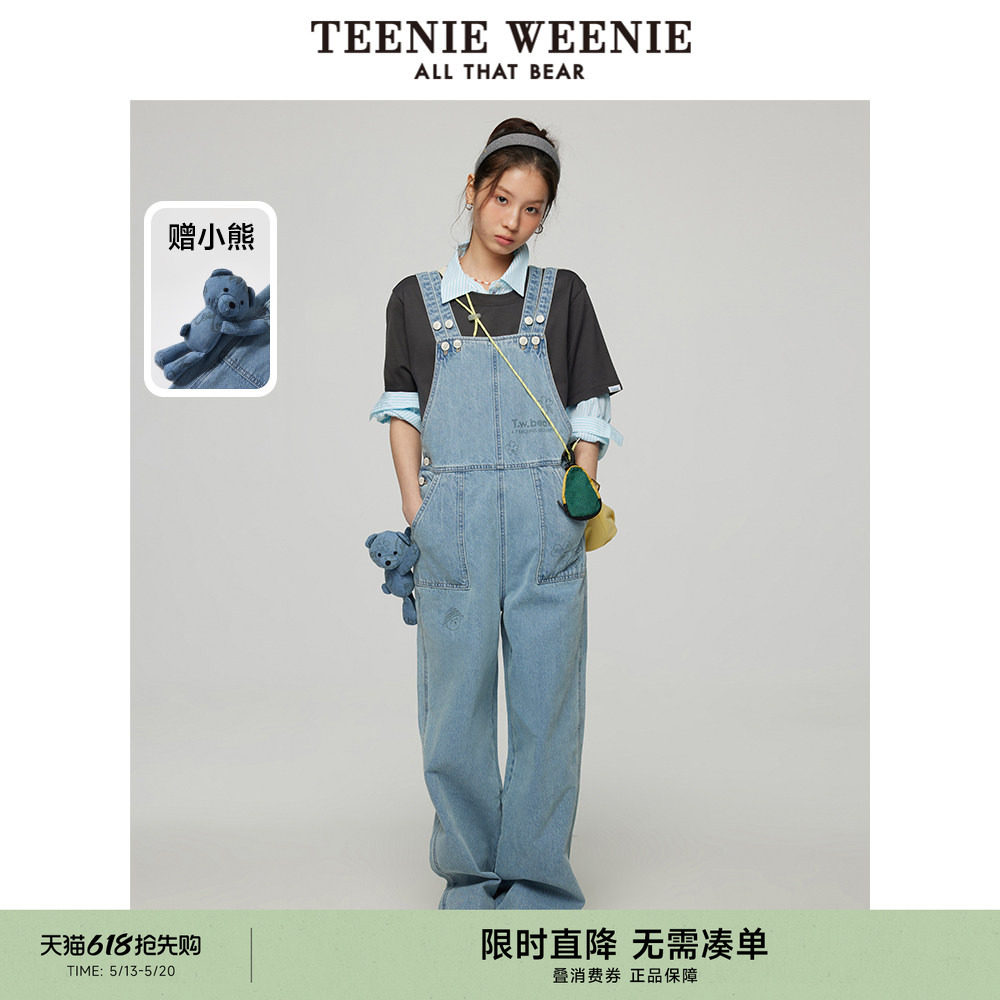 TeenieWeenie小熊女装背带裤春夏款复古学院时尚牛仔长裤