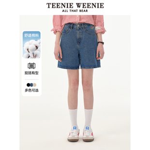休闲直筒裤 TeenieWeenie小熊奥莱牛仔裤 复古高腰短裤 女春夏季 薄款
