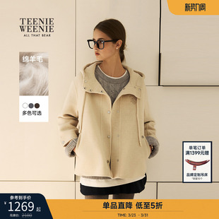 TeenieWeenie小熊绵羊毛呢外套冬季 连帽大衣上衣女 简约风短款