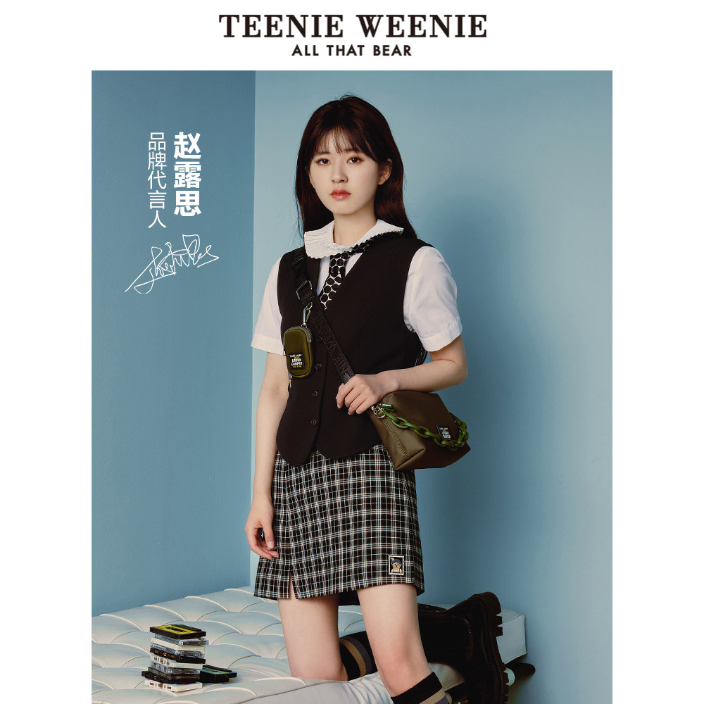 【赵露思同款】TeenieWeenie小熊黑色半身裙女A字裙短裙小个子