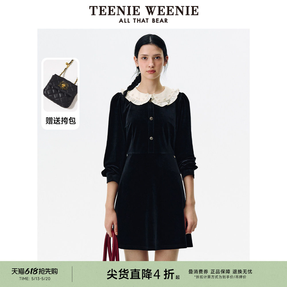 【赠斜挎包】TeenieWeenie小熊奥莱法式连衣裙女冬季泡泡