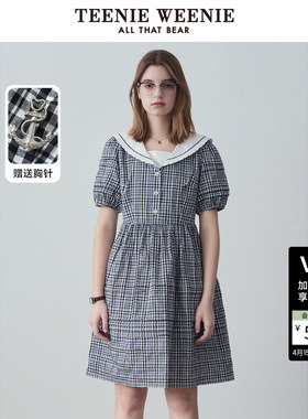 TeenieWeenie小熊奥莱女装连衣裙日常娃娃领学院格子裙刺绣蓬蓬裙