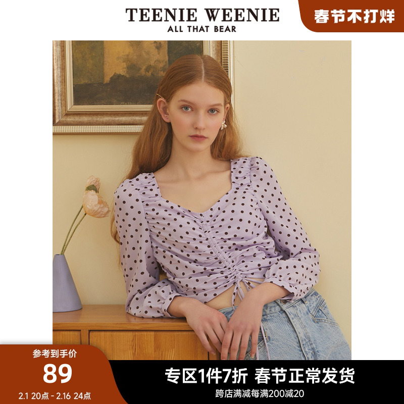 TeenieWeenie小熊奥莱波点雪纺衬衫法式复古衬衣气质小众女夏短款