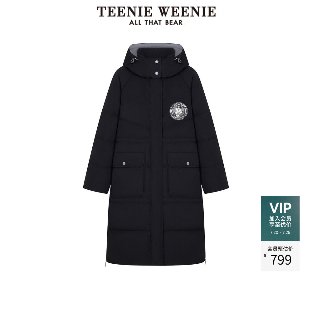 TeenieWeenie小熊奥莱秋冬季学院风连帽羽绒服舒适中长款外套女装